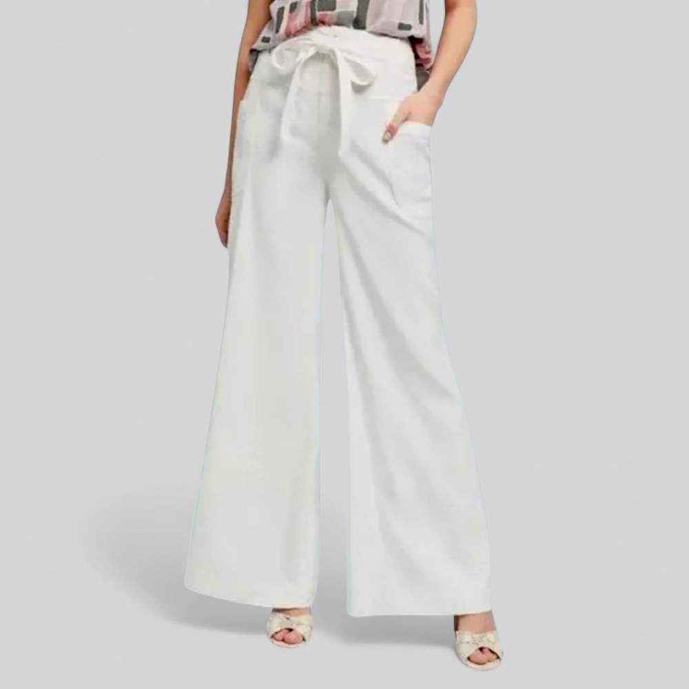 Anthropologie Linen Blend Wide Leg Super‎ High Tie Waist Pants Sz 32 Beachy